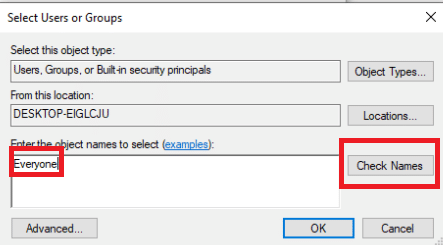 Tastați Everyone sub Introduceți numele obiectelor și apoi faceți clic pe Verificare nume. Remediați eroarea stdole32.tlb în Windows 10