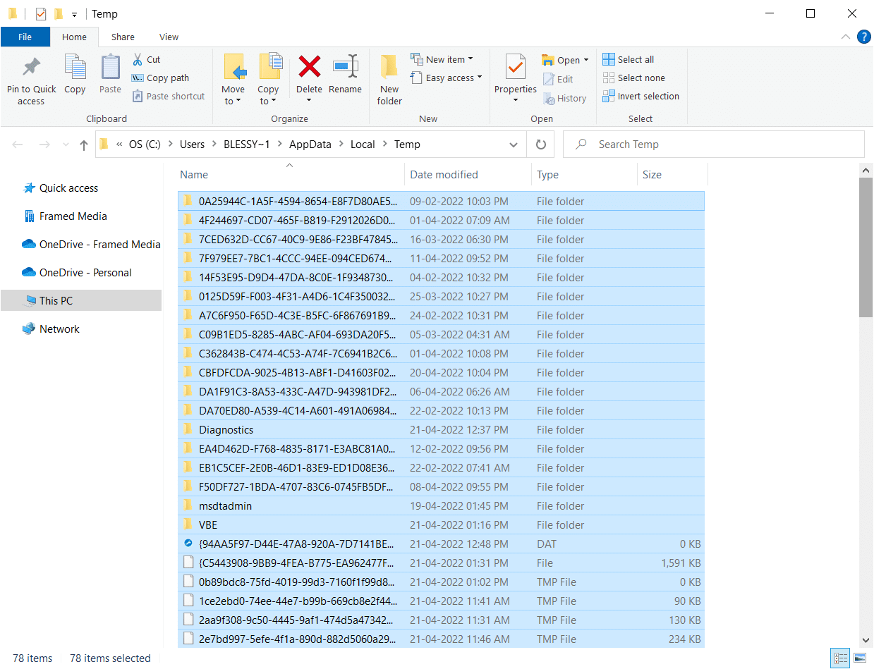 pressione as teclas Ctrl e A e, em seguida, as teclas Shift e Delete para removê-las completamente. Corrigir o erro stdole32.tlb no Windows 10