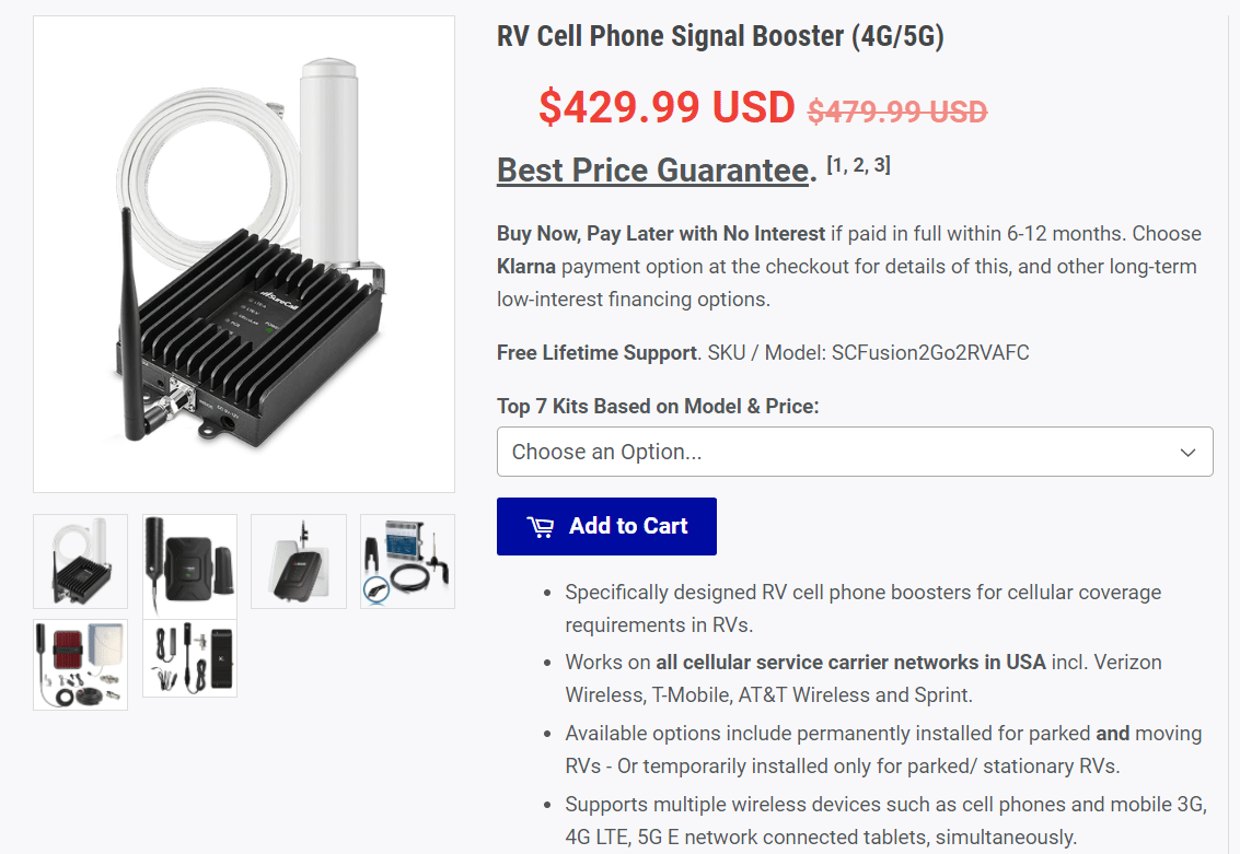 ホームオフィスおよびRV用の5G携帯電話信号ブースター