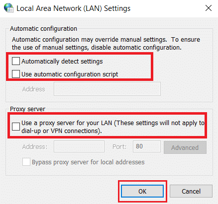 Assurez-vous que toutes les cases à cocher sont désactivées. Ensuite, cliquez sur OK pour enregistrer les modifications apportées