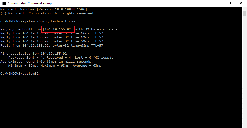 Salin alamat IP yang ditampilkan untuk situs web