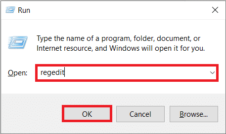 Ketik regedit dan klik OK untuk membuka Registry Editor