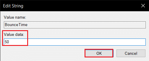 Bearbeiten Sie die BounceTime-String-Wertdaten auf 50. Beheben Sie die doppelte Eingabe auf der mechanischen Tastatur