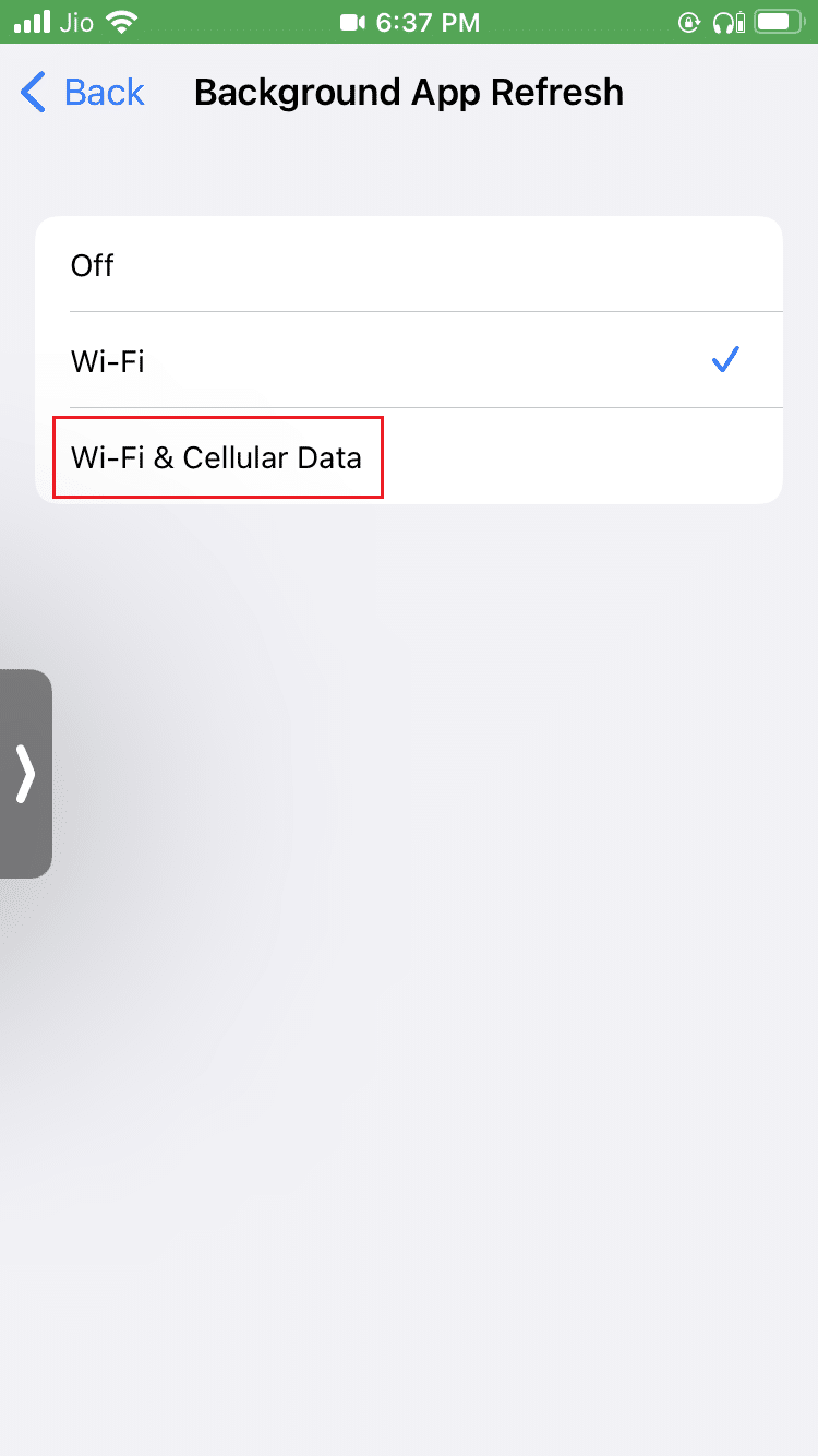 iPhone'da WiFi ve hücresel verileri seçin. Patlamış Mısır Zamanını Smart TV'ye Nasıl Aktarırsınız?