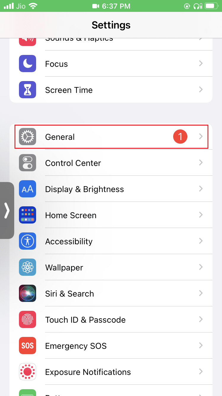 appuyez sur l'option Paramètres généraux sur iPhone