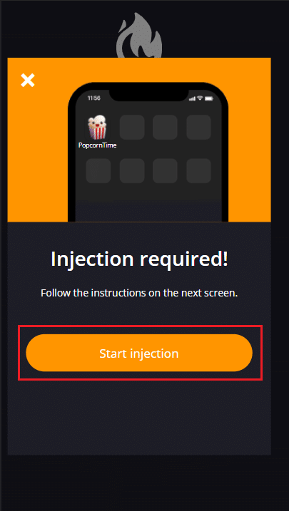 appuyez sur l'option Démarrer l'injection sur le site Web iTweak