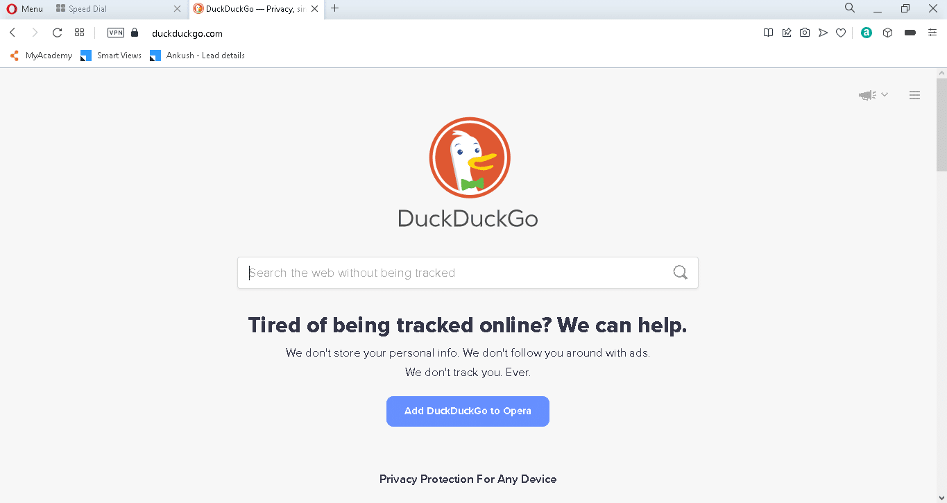 Acum, deschideți o filă nouă făcând clic pe semnul + și accesați duckduckgo.com.