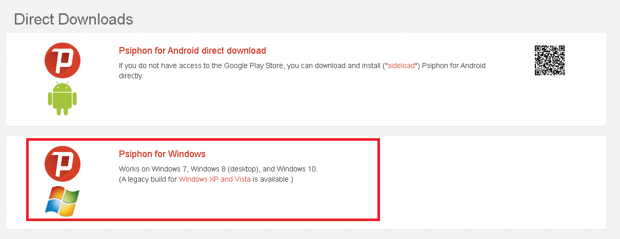 เลื่อนลงและคลิกที่ตัวเลือก Psiphon สำหรับ Windows เพื่อดาวน์โหลด เกิดอะไรขึ้นกับ LimeTorrents