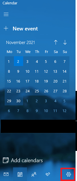 Starten Sie den Kalender und navigieren Sie zu den Einstellungen, indem Sie auf das Zahnradsymbol klicken