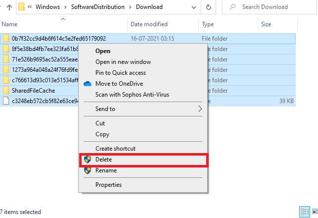 Agora, navegue até o caminho C:\Windows\SoftwareDistribution\Download e exclua todos os arquivos no local Downloads