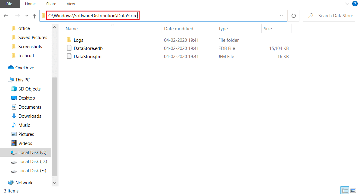 vai alla posizione della cartella dell'archivio dati di distribuzione del software. Correggi il codice di errore 0x80070490 in Windows 10