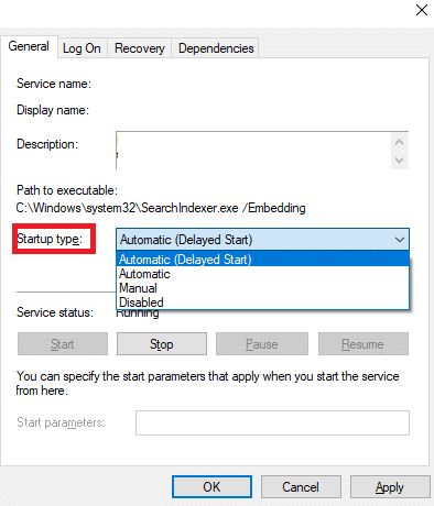 Ahora, configure el Tipo de inicio en Automático, como se muestra a continuación. Si el estado del Servicio no es En ejecución, haga clic en el botón Inicio. Arreglar el código de error 0x80070490 en Windows 10