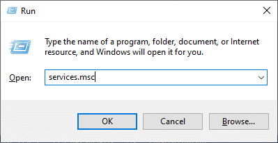 Escriba services.msc de la siguiente manera y haga clic en Aceptar. Arreglar el código de error 0x80070490 en Windows 10