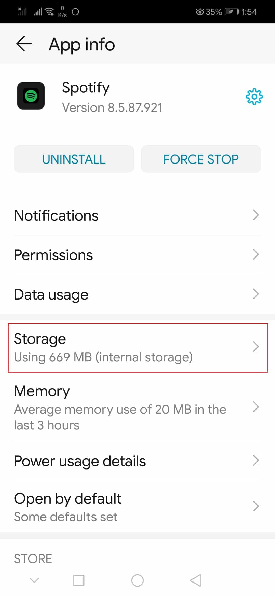 ketuk opsi Penyimpanan di pengaturan aplikasi Android Spotify