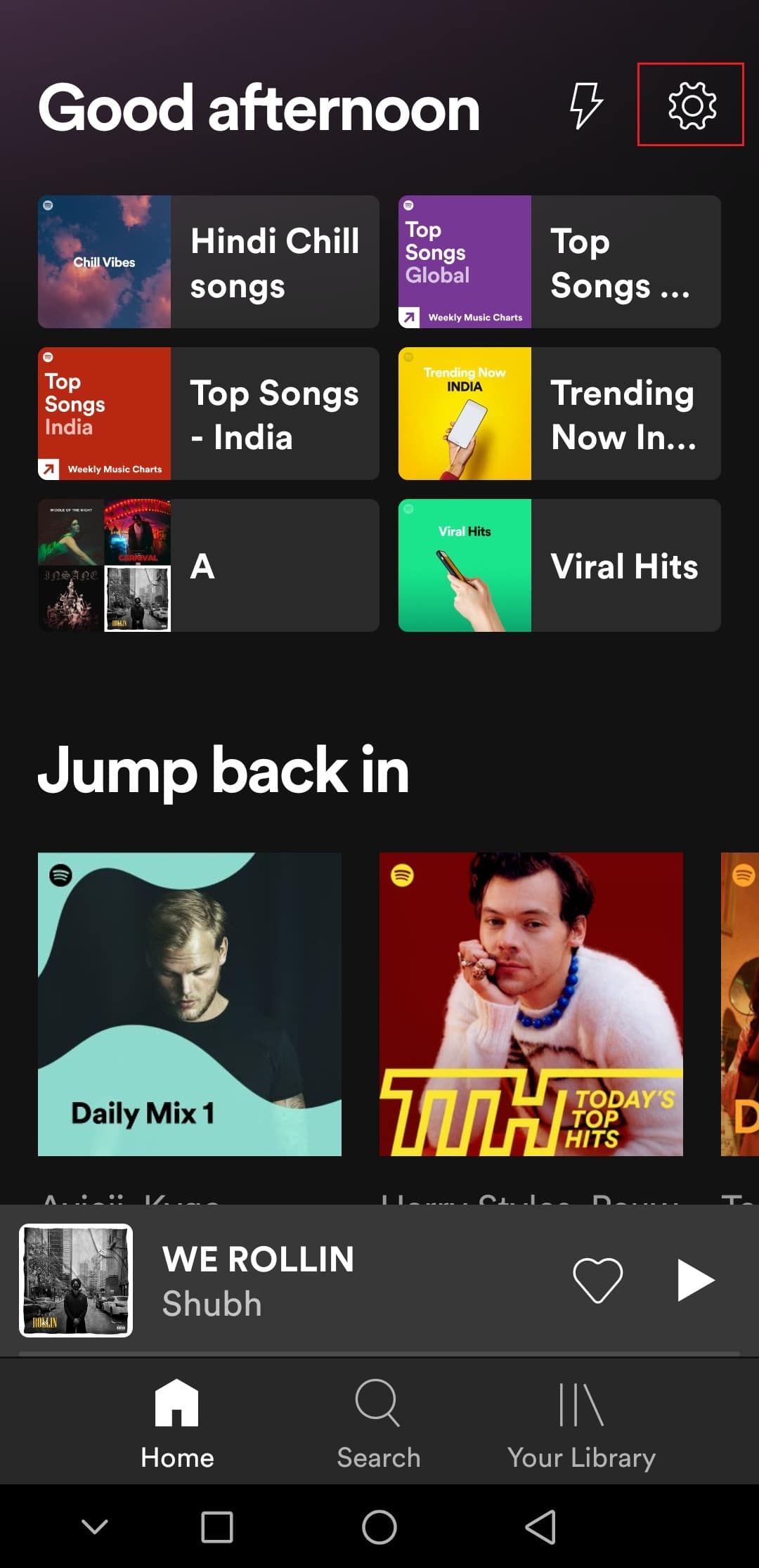 แตะที่ไอคอนฟันเฟืองหรือเฟืองเพื่อเปิดการตั้งค่า Spotify บน Android