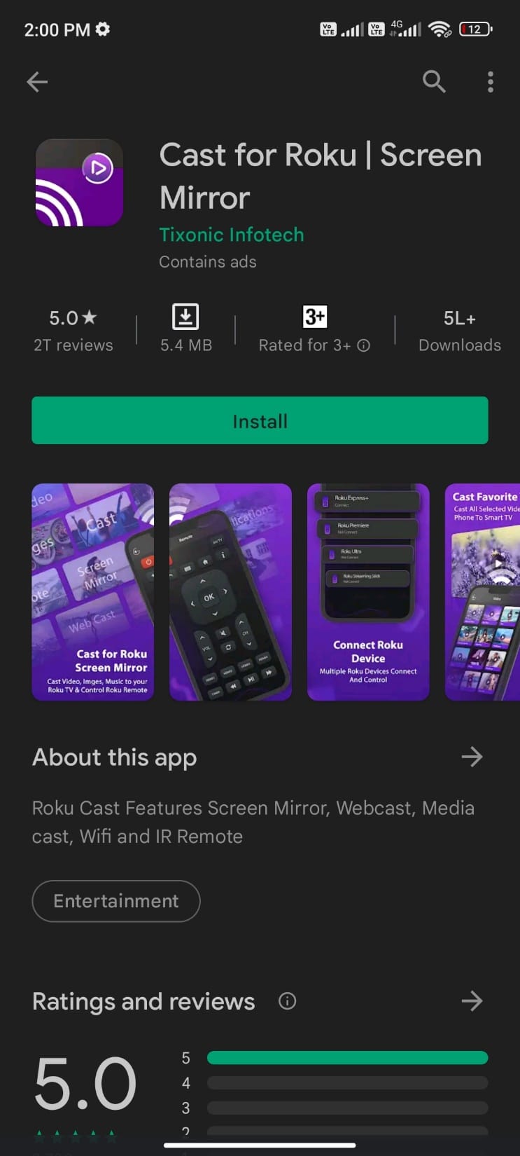 Cast TV pour miroir d'écran Roku