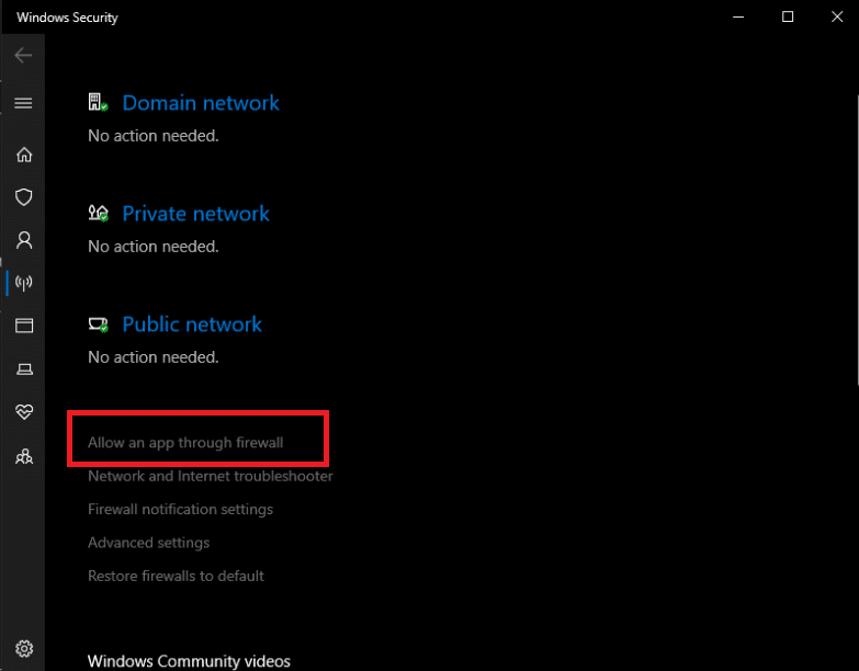 Pilih Izinkan aplikasi melalui firewall. Perbaiki Fallout 4 Script Extender Tidak Bekerja di Windows 10