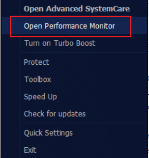 clique em Open Performance Monitor no IOBit Advanced system care