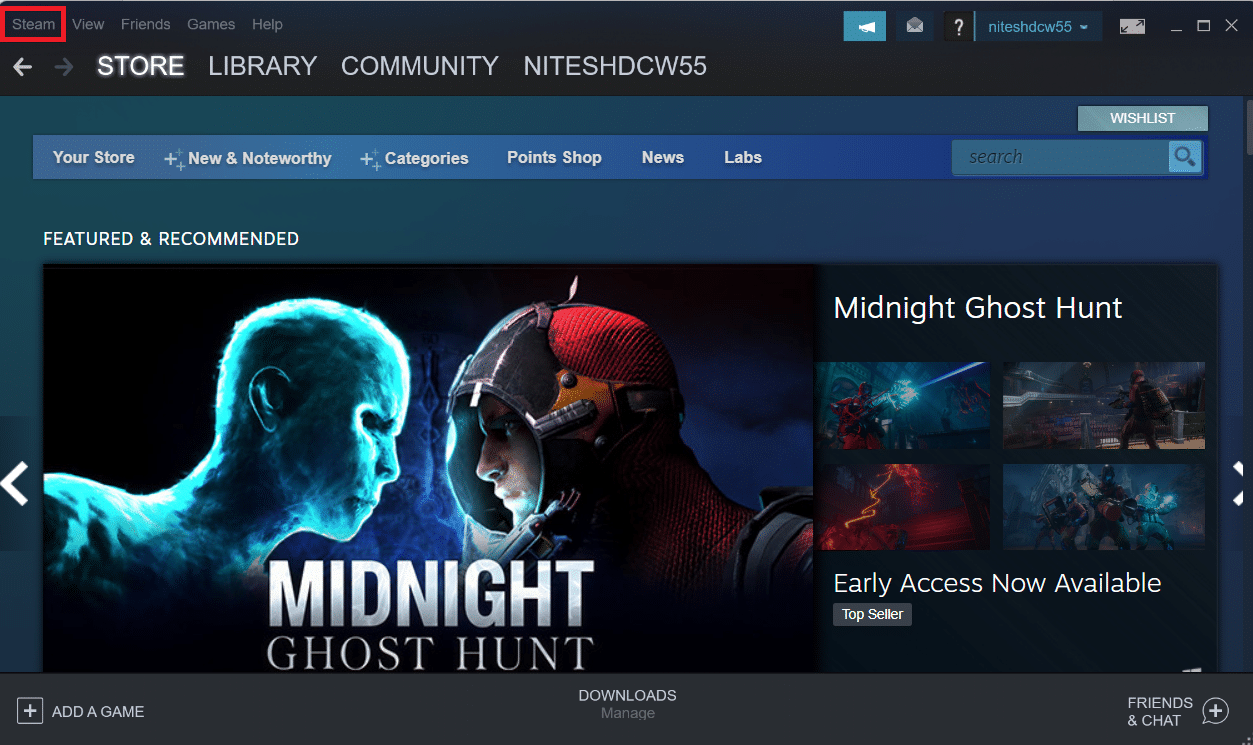 Klik opsi Steam dari sudut kiri atas. Perbaiki Steam Remote Play Tidak Bekerja di Windows 10