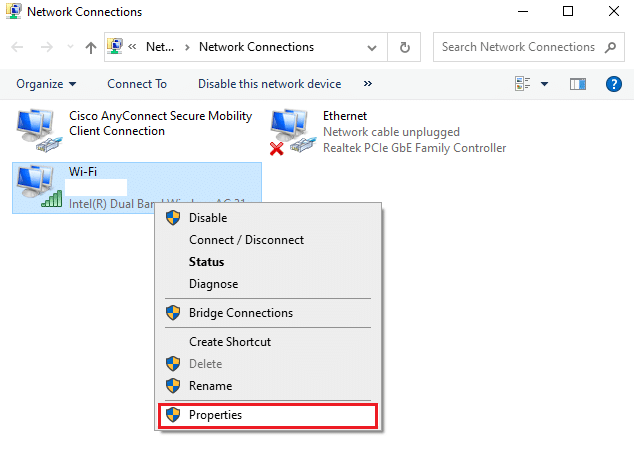 Aquí, haga clic derecho en su red y seleccione la opción Propiedades. Arreglar Steam Remote Play que no funciona en Windows 10