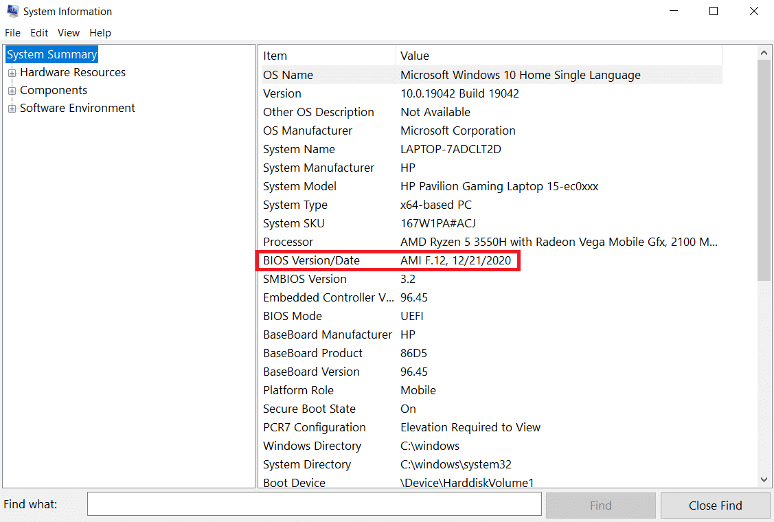 系统信息中的 BIOS 版本或日期。自动修复 Windows 10 屏幕变暗