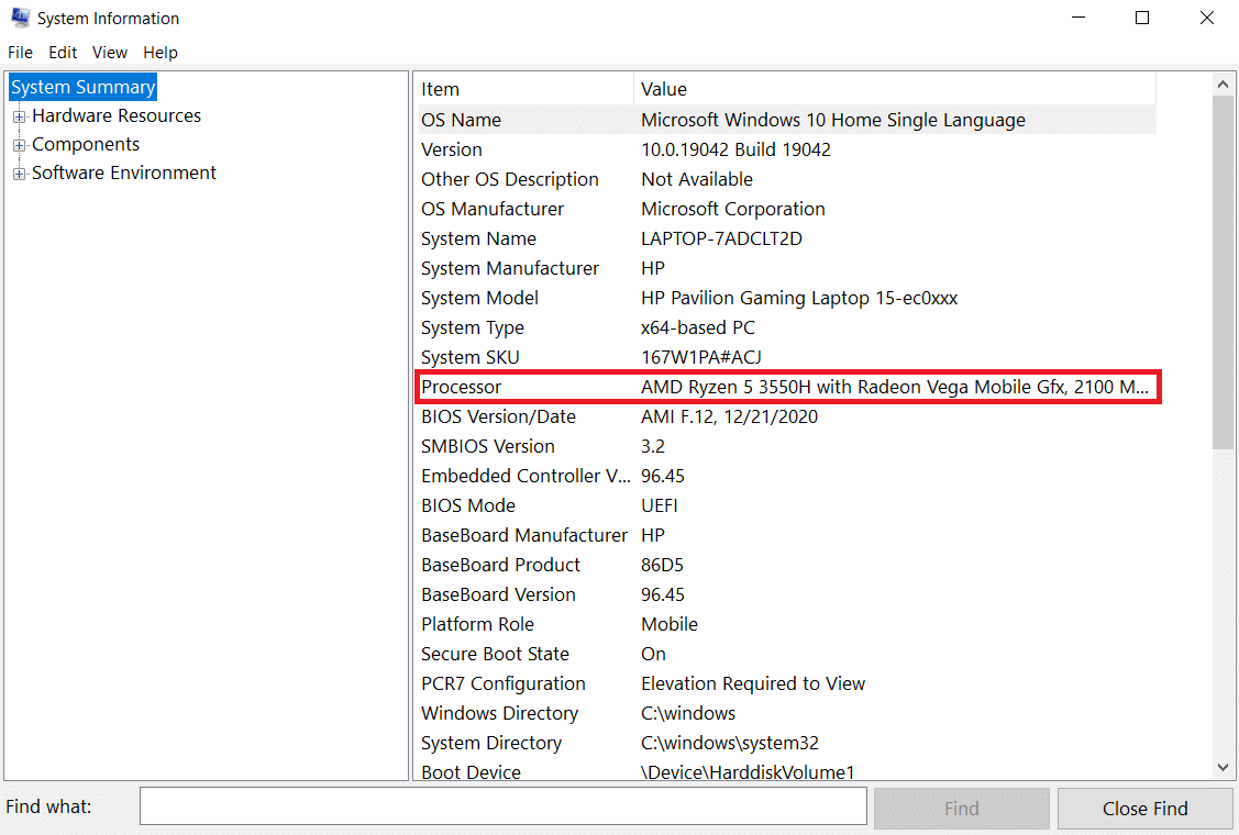 Informacje o procesorze w informacjach o systemie