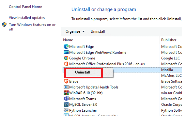 Klik Uninstall. Cara Memperbaiki Kesalahan FFXIV 90002 di Windows 10