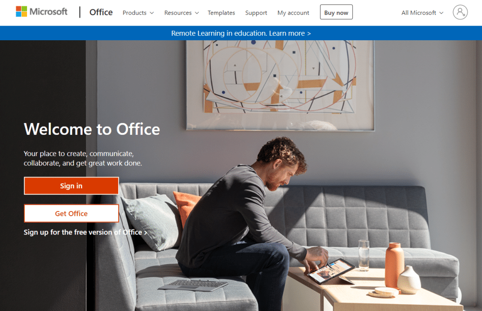 Fare clic sul collegamento fornito per accedere al sito Web ufficiale di Microsoft Office.