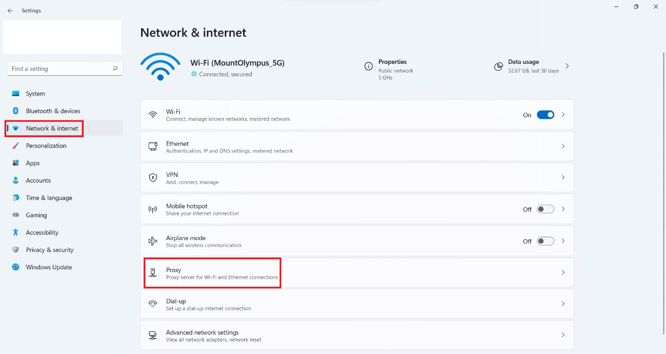 Ayarlar'daki Ağ ve internet bölümündeki proxy seçeneği.