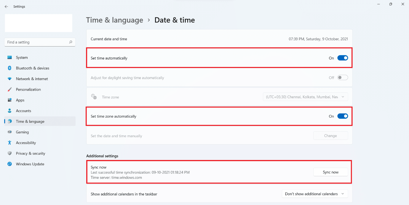 Configuração de data e hora.