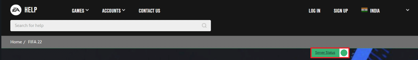Mevcut sunucu durumunu gösteren Fifa için EA Yardım sayfası