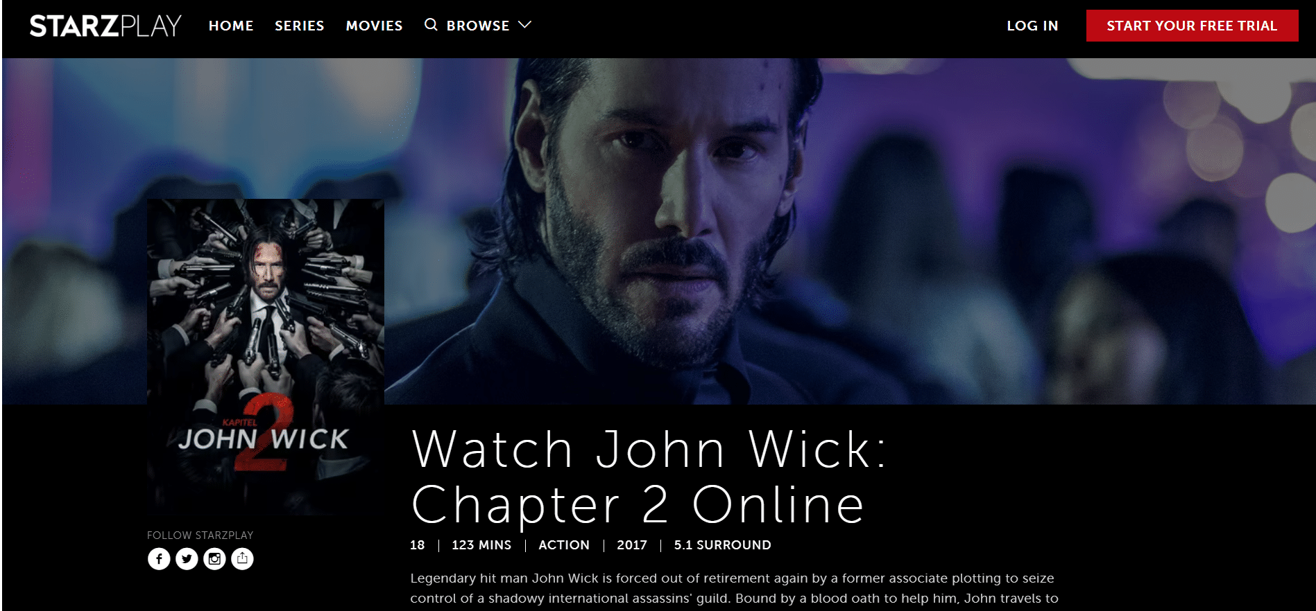 Strona internetowa John Wick 2 Starzplay