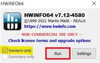 Lansați aplicația. Acum selectați opțiunea Numai senzori și faceți clic pe Run. Cum să controlezi viteza ventilatorului în Windows 10