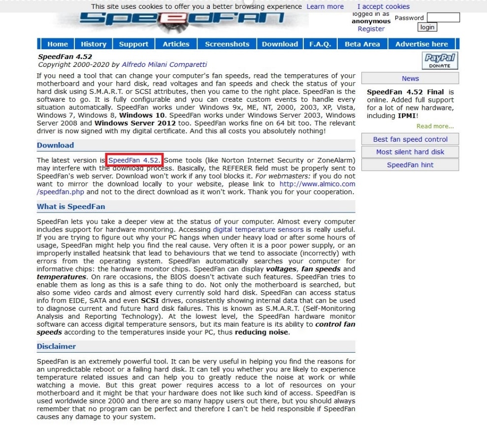 SpeedFan 4.52'yi indirin. Windows 10'da Fan Hızı Nasıl Kontrol Edilir