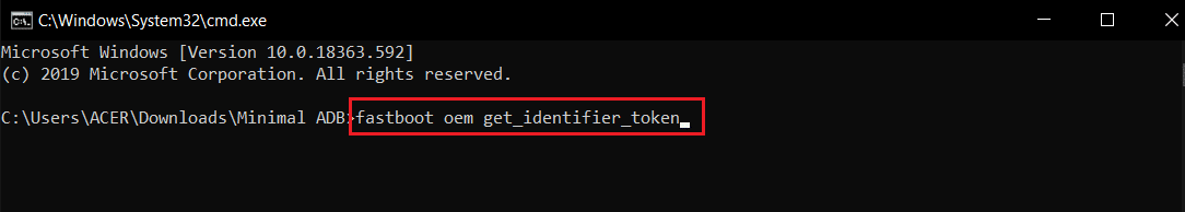 fastboot oem get identifier token command in cmd or command prompt