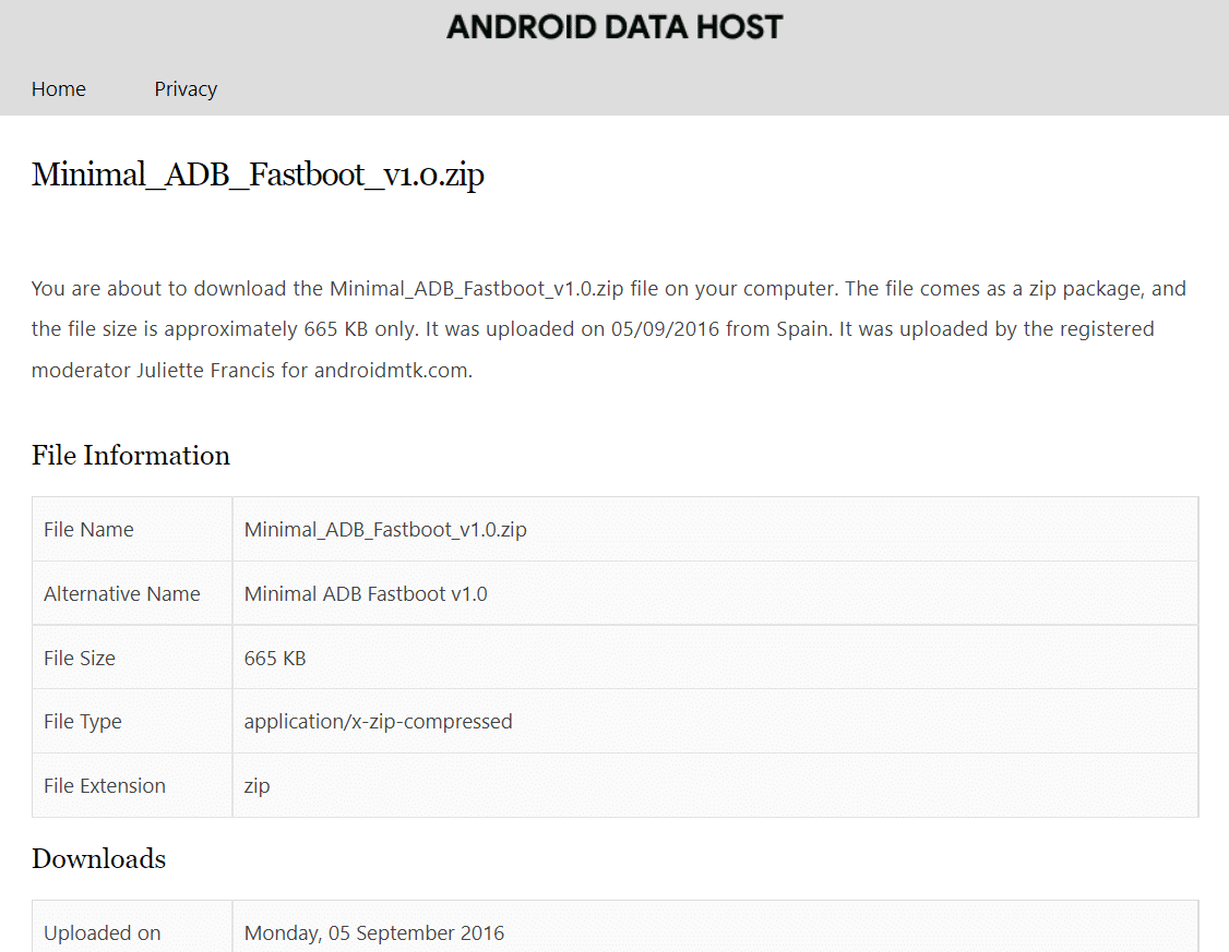 donwload minimal adb dari situs web host data android