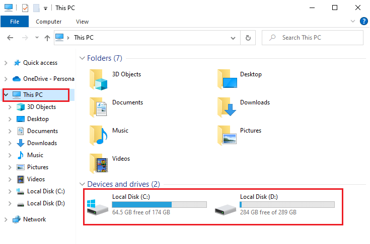 로컬 디스크 공간을 확인하십시오. Windows 10에서 Microsoft Store 오류 0x80073D12 수정