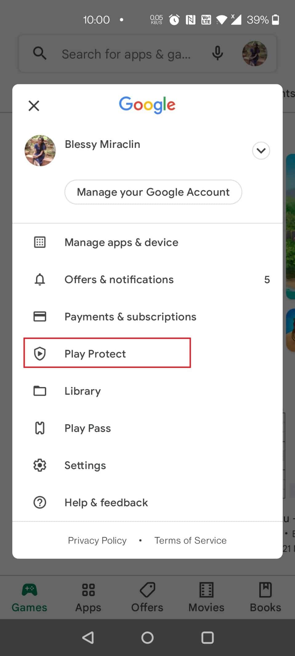 اضغط على Play Protect