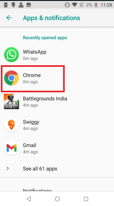 Geser ke bawah di aplikasi dan ketuk pada browser. Di sini, Google Chrome dipilih