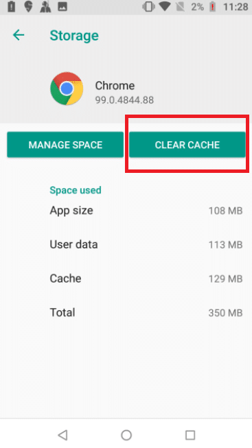 Toca Borrar caché. Arreglar ventana emergente de virus en Android