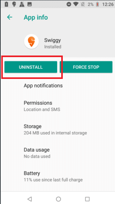 Tocca Disinstalla. Risolto il problema con il virus pop-up su Android