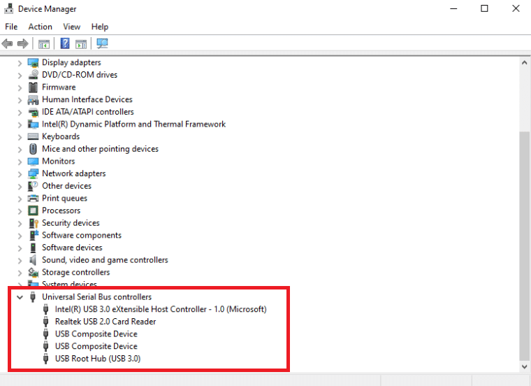 ขยายรายการ Universal Serial Bus Controllers ในตัวจัดการอุปกรณ์ แก้ไข Kindle ไม่แสดงบนพีซี