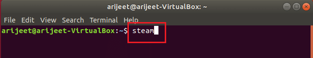 comandă steam în terminalul linux