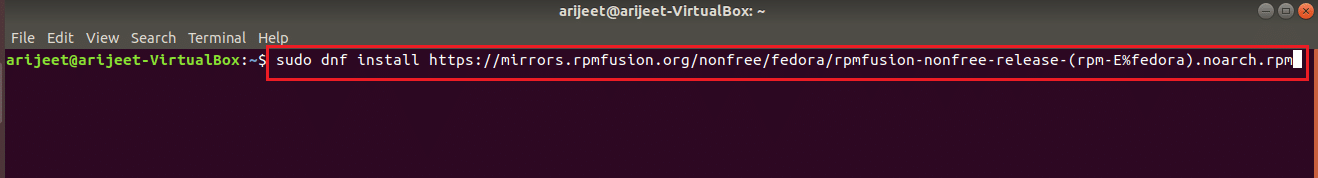 sudo dnf install den Befehl fedora noarch.rpm im Linux-Terminal. Wie man unter Linux unter uns kommt