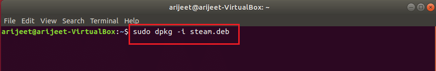 linux terminalinde sudo dpkg i steam.deb komutu