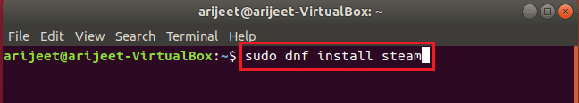 Linux 터미널에 sudo dnf install steam 명령