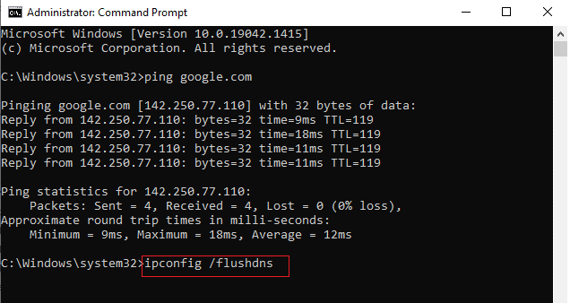 ipconfig flushdns 명령. Windows 스토어 0x80072f05 오류 수정