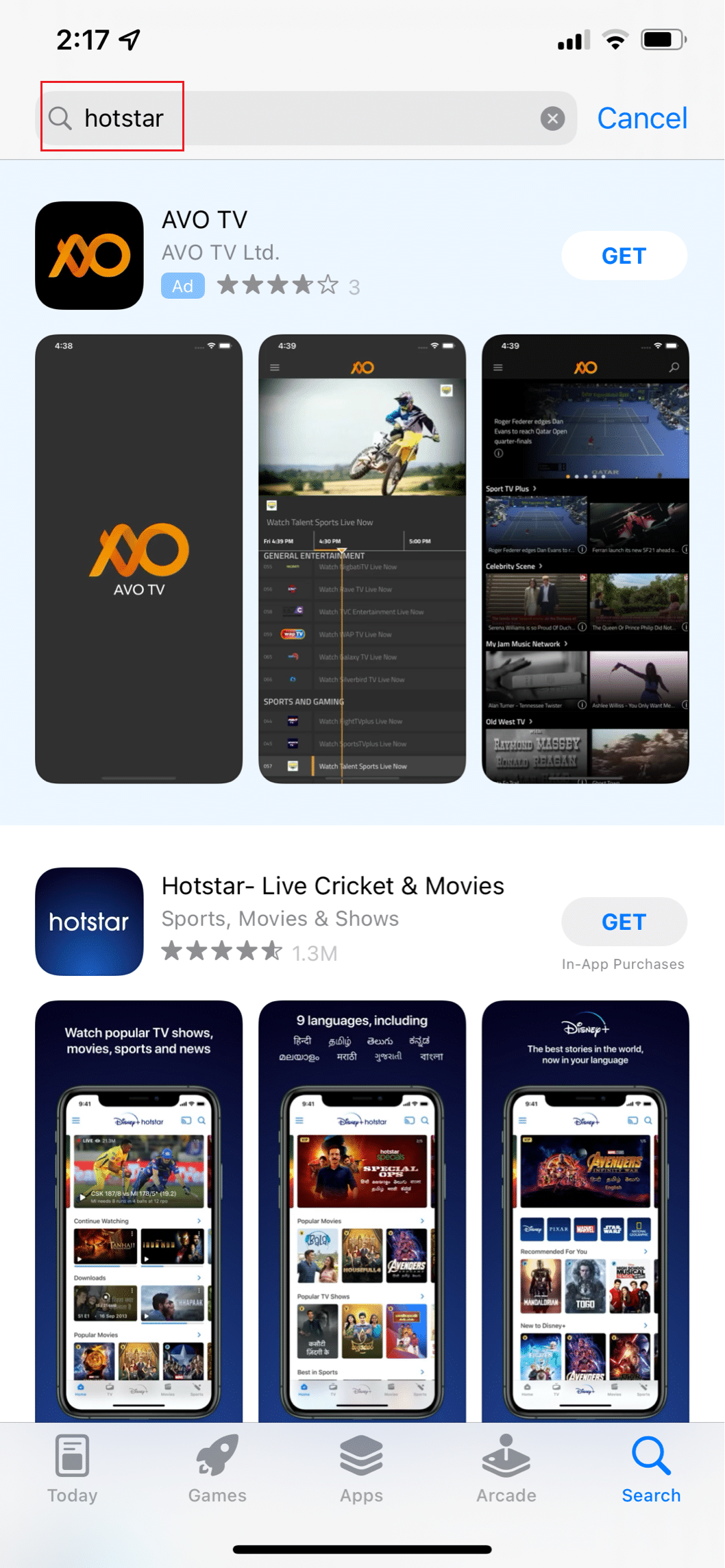 在 iPhone 應用商店搜索 hotstar