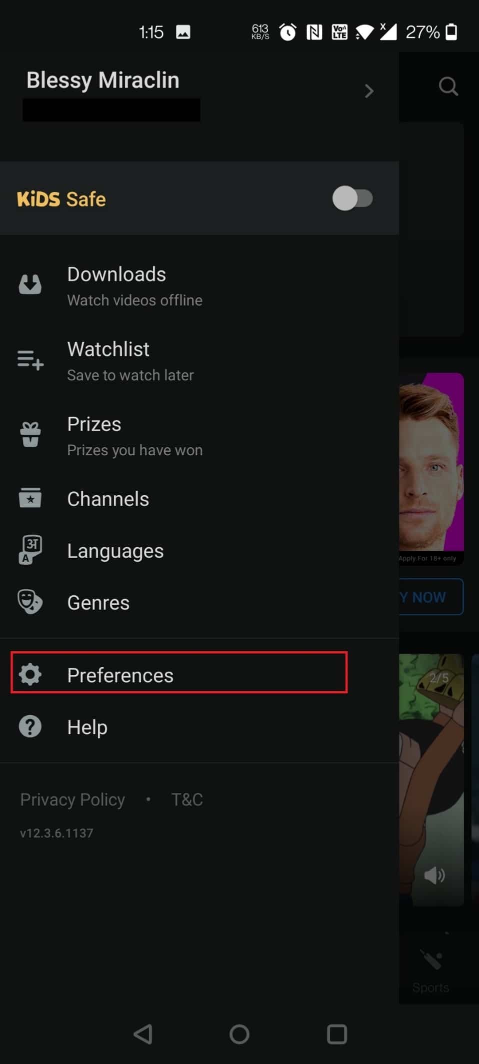 Appuyez sur Preferences.Fix Disney Plus Not Loading