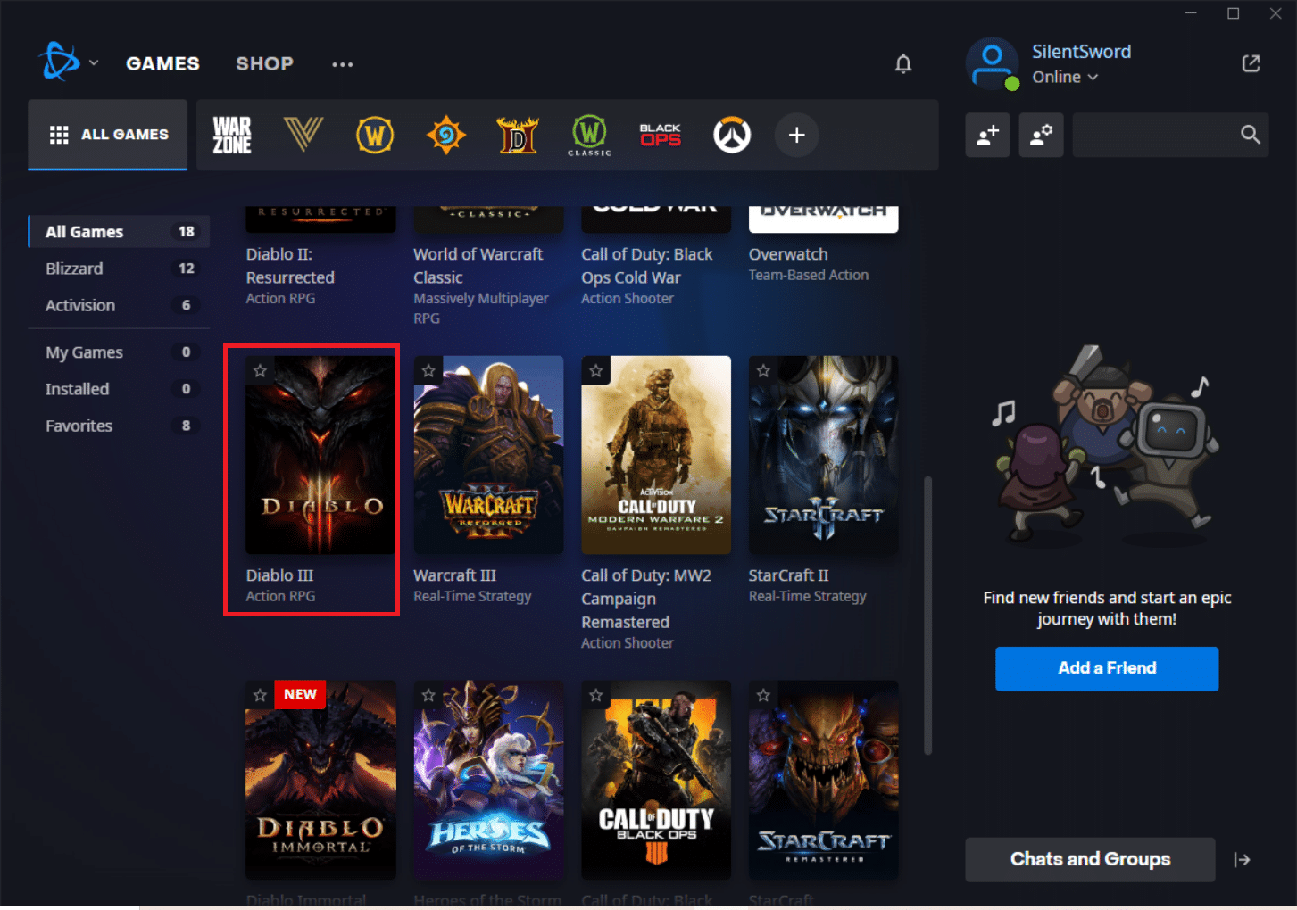 Przeglądaj, przewijając w dół do Diablo 3 i kliknij na niego